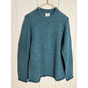 Vintage L.L.Bean 100% Lambswool Raglan Knit Sweater Teal Blue Y2K